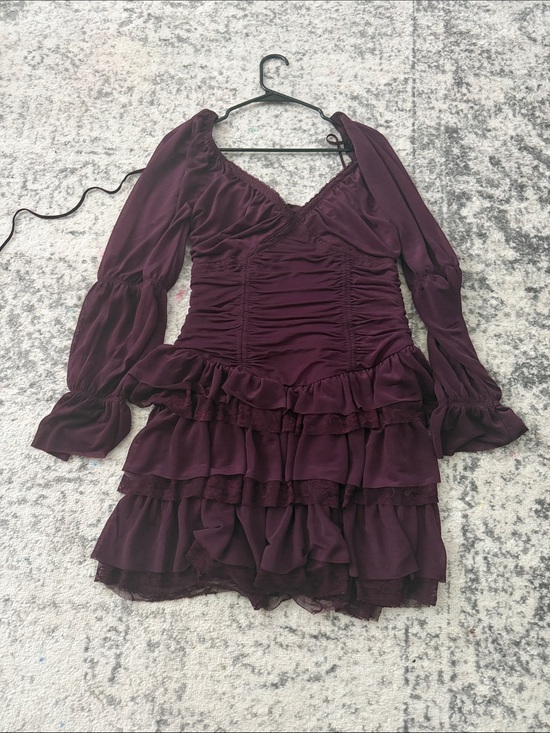 Fashion Nova Dresses & Skirts - Fashion Nova Deep Plum Ruffle Tiered Long-Sleeve Dress